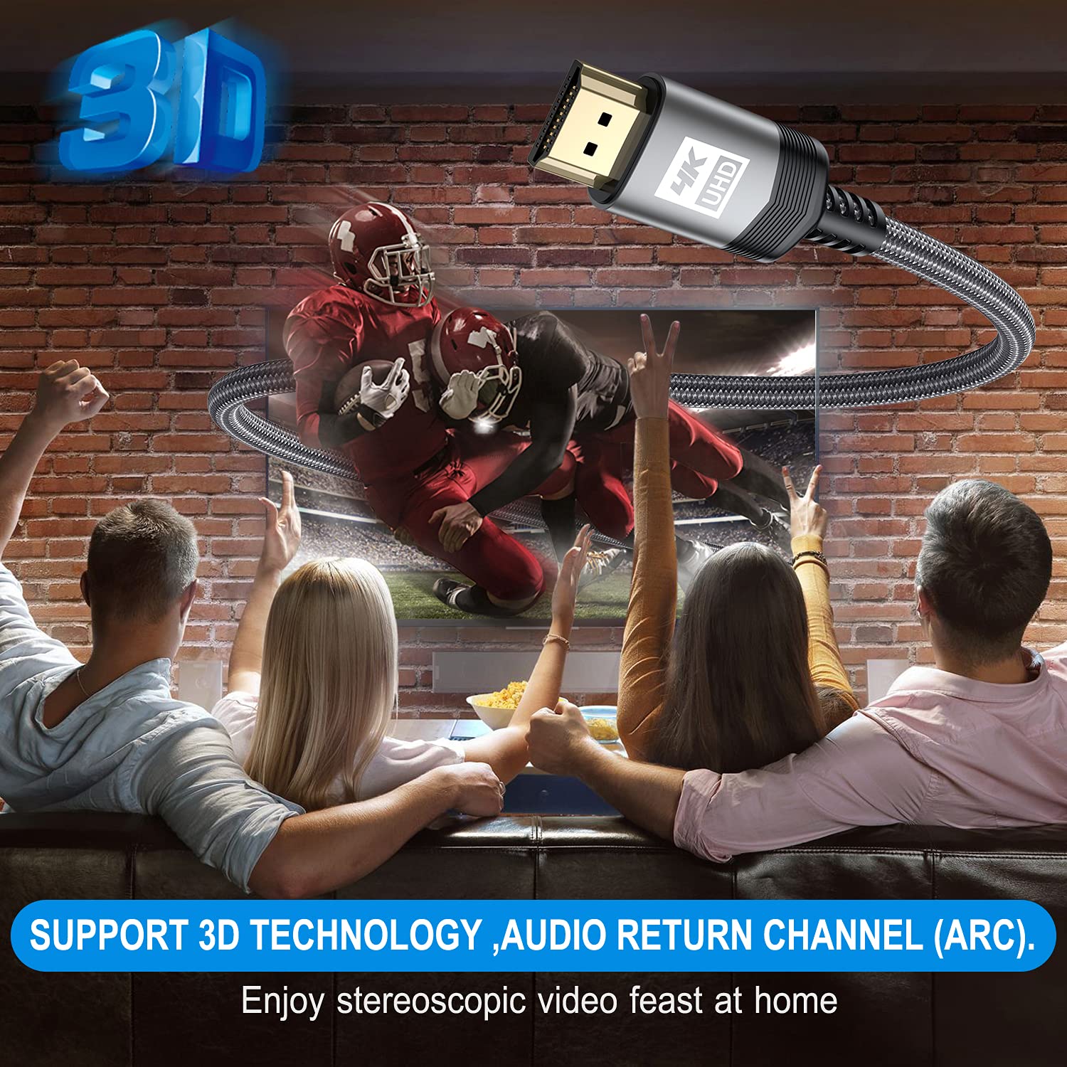 sweguard 4K HDMI Kabel 2Meter, HDMI 2.0 auf HDMI Kabel 4K@60Hz 18Gbps Nylon Geflechtkabel, vergoldete Anschlüsse mit Ethernet/Audio Rückkanal, kompatibel Video 4K UHD 2160p,HD 1080p – Bild 5